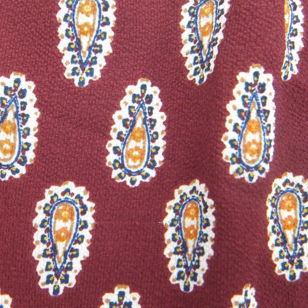 Top Burgundy Bohemian Paisley Print Ruffled Cottage Core Off Shoulder Sz M - Picture 2 of 8